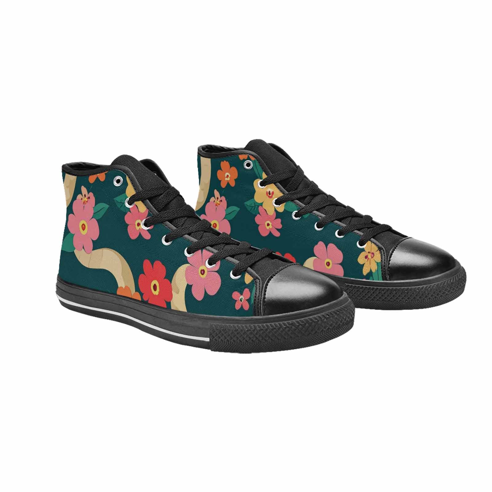 WOMEN'S Floral Snake Print High Top Canvas Grunge Sneakers