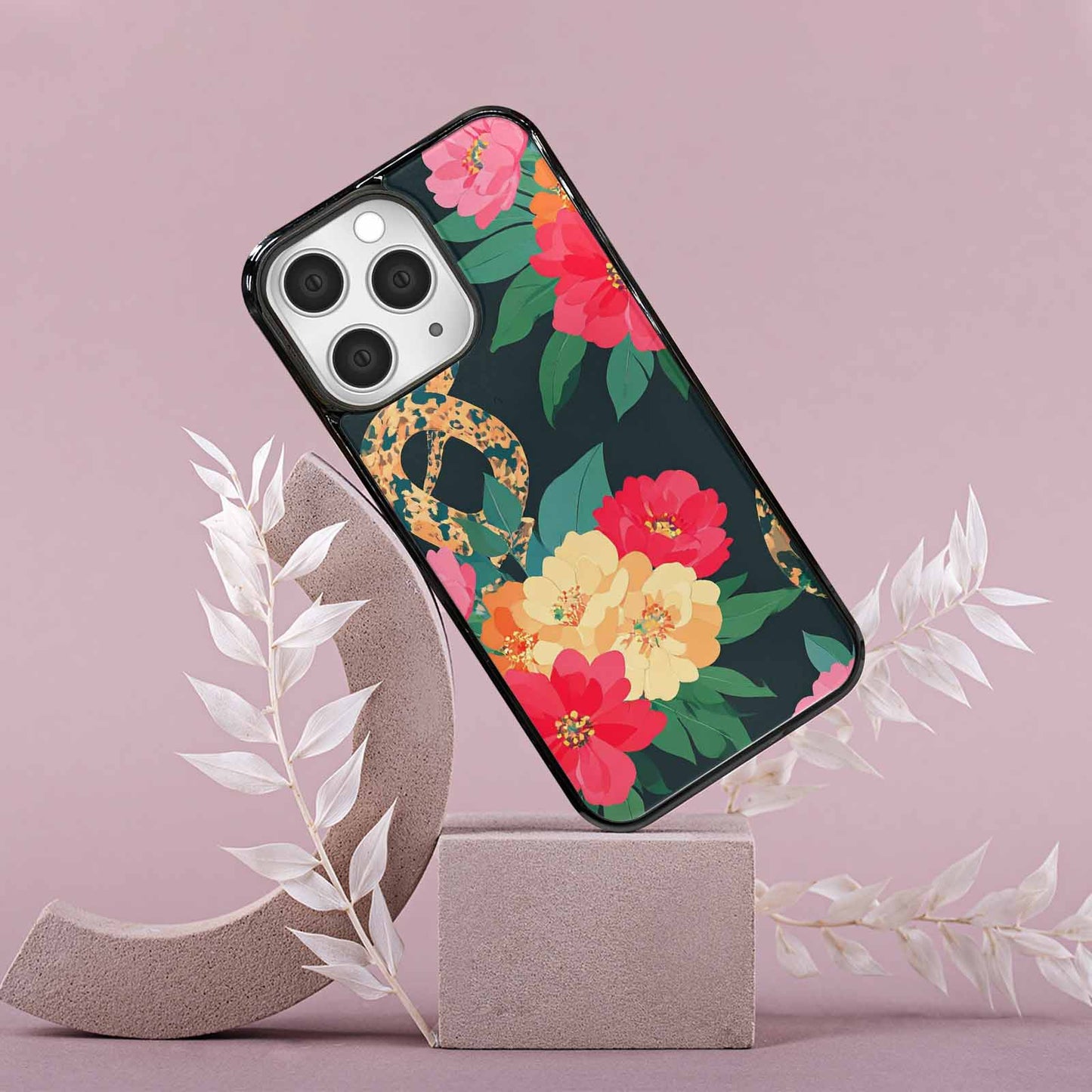iPhone 15 Pro Max Case — Floral Snake Print, Custom Print Case Cover