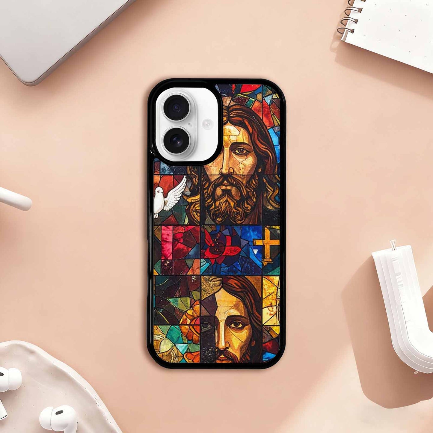 iPhone 17 Case — Jesus Face Small Cross Original Art, Custom Print Case Cover