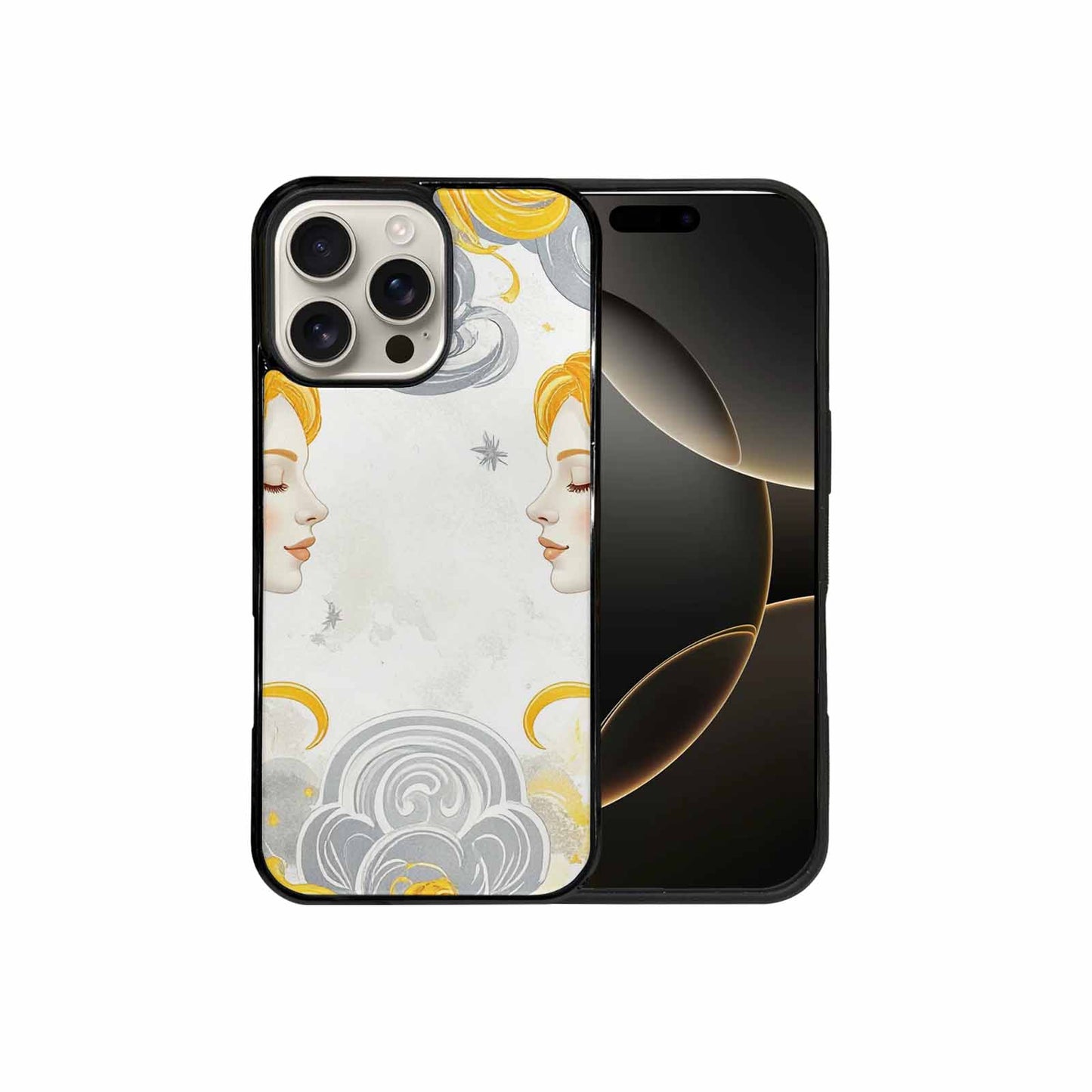 iPhone 16 Pro Max Case — Gemini Twins Zodiac Pattern Seamless Repeat, Customized Protective Case