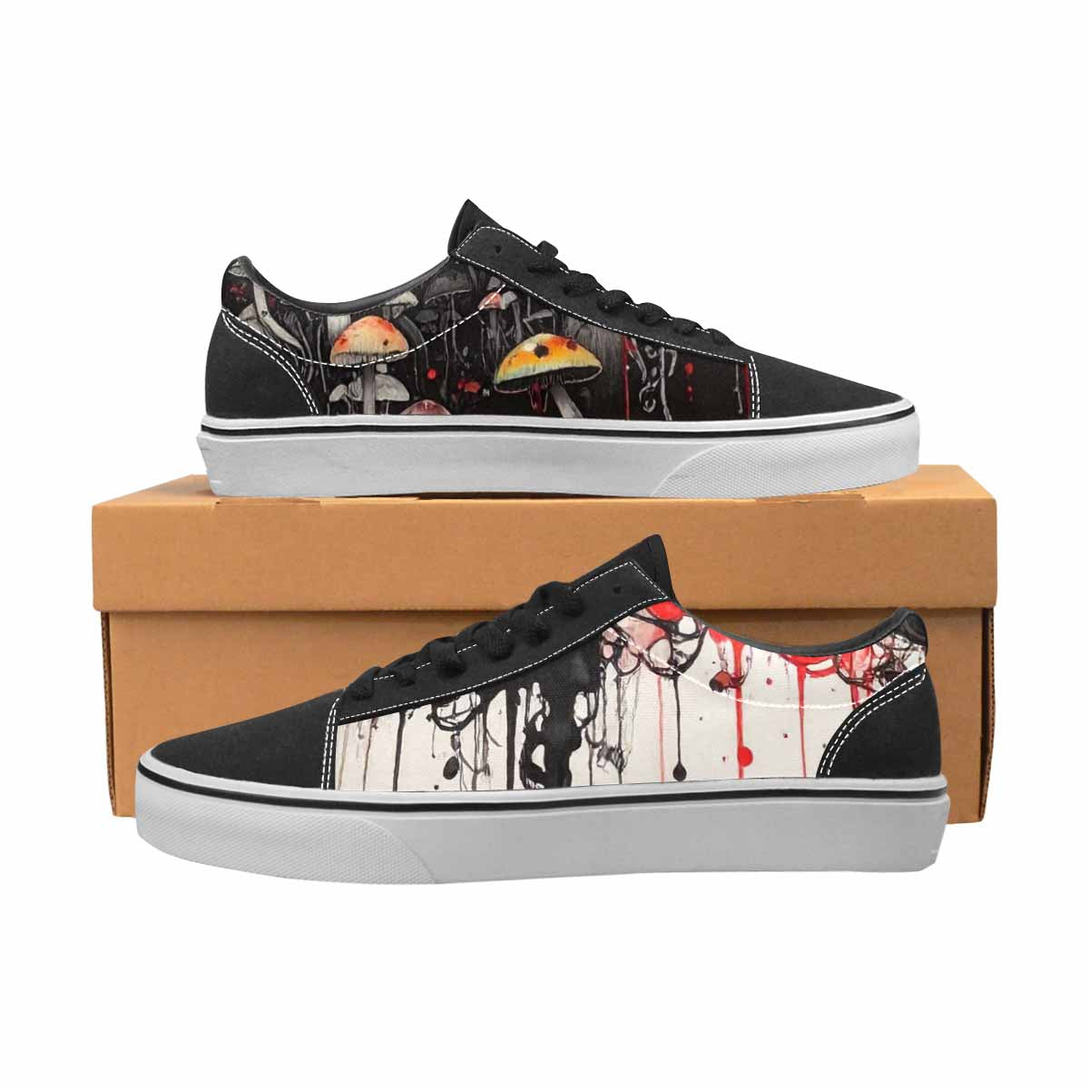 WOMEN'S Rainbow Drip Mushrooms Lace-Up Canvas Neon Fantasy Shoes