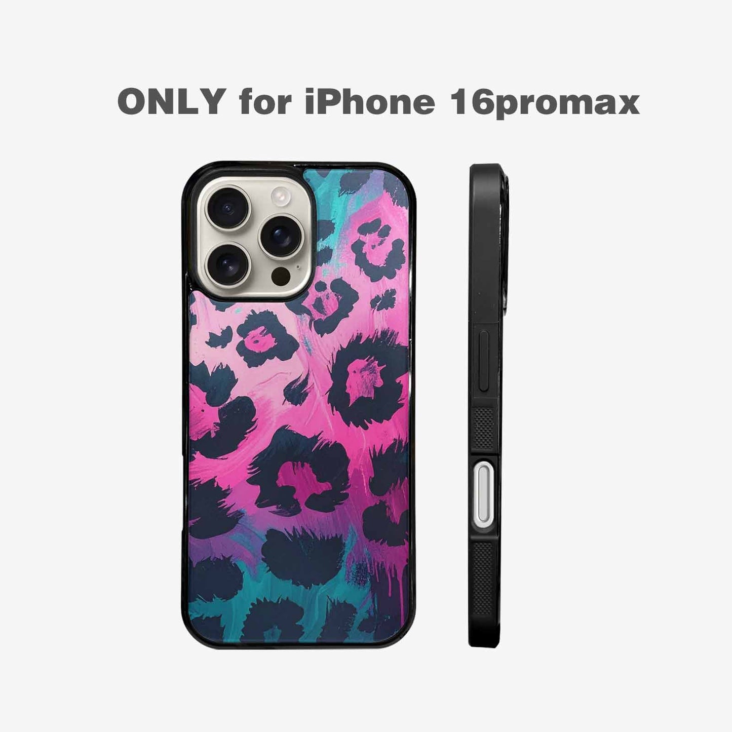 iPhone 16 Pro Max Case — Leopard Neon Pink Teal Airbrush, Custom Phone Case