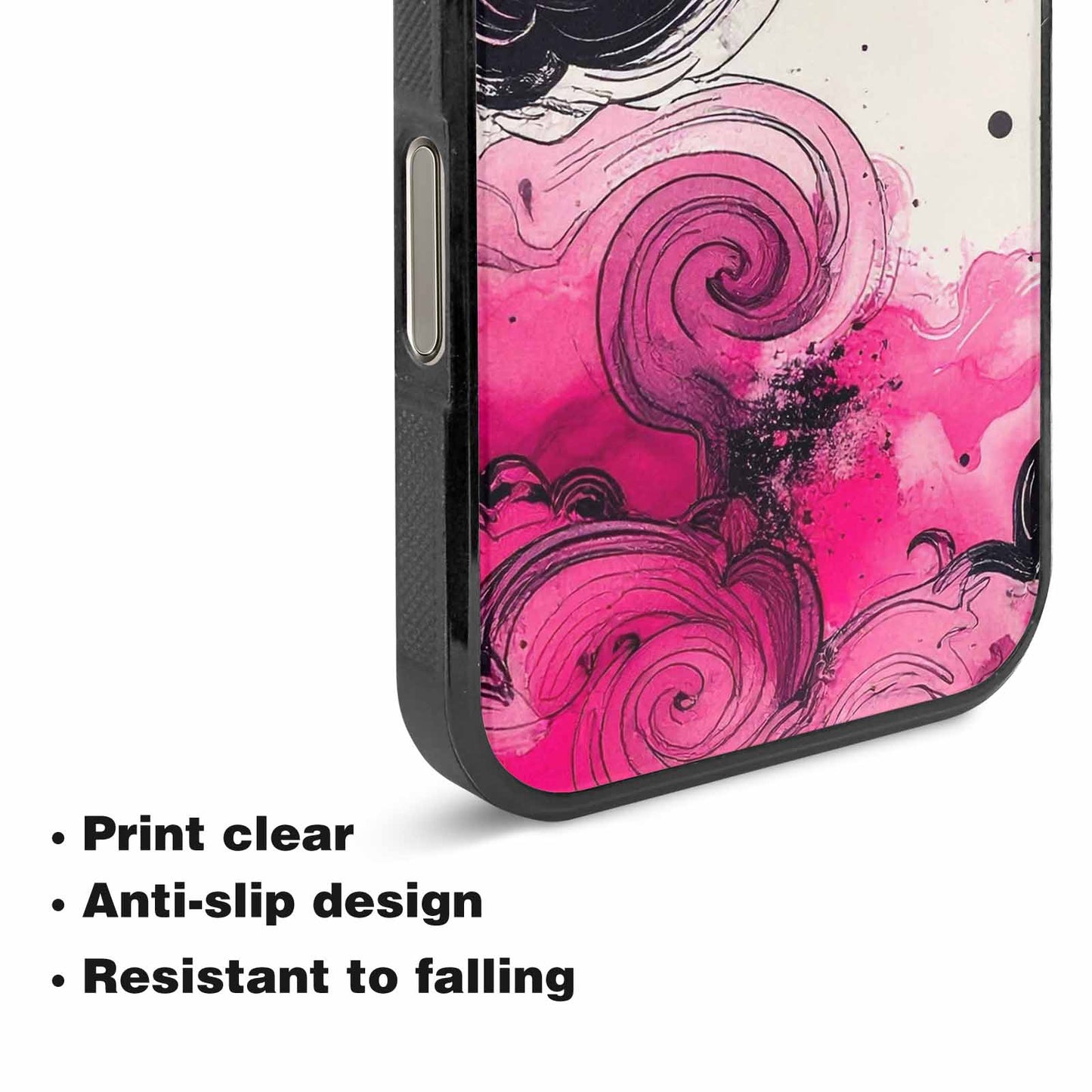 iPhone 16 Pro Case — Van Gogh Swirl Black Pink Ink, Customized Protective Case