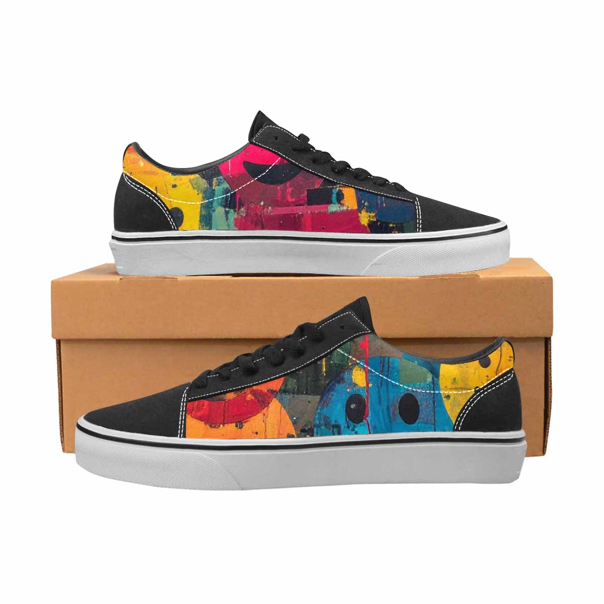 WOMEN'S Smiley Faces  Camo Lace-Up Canvas Neon Fantasy Shoes