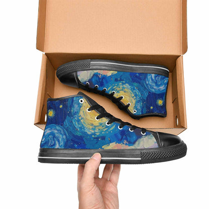 WOMEN'S Starry Night Van Gogh High Top Canvas Vibrant Chaos Sneakers