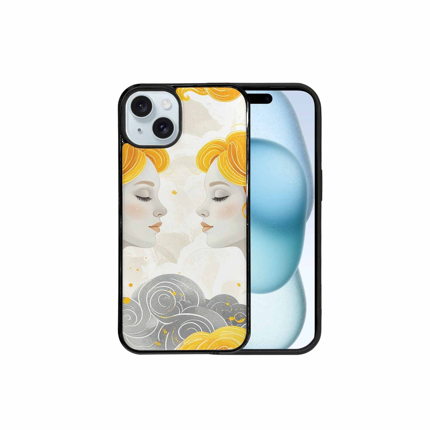 iPhone 15 Plus Case — Gemini Twins Zodiac Pattern Seamless Repeat, Original Design Phone Case