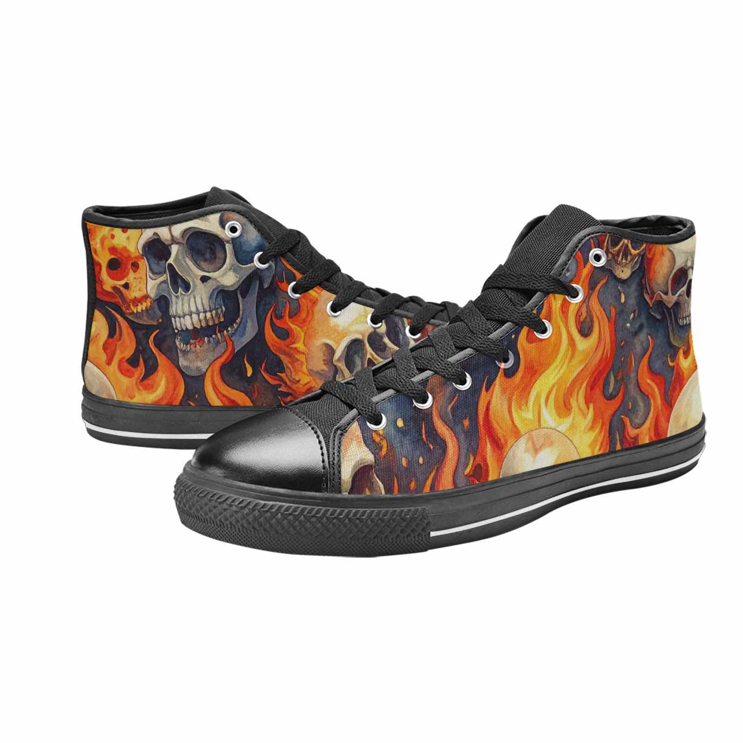 WOMEN'S Skulls - Flaming High Top Canvas Wallpaper Art Shoes