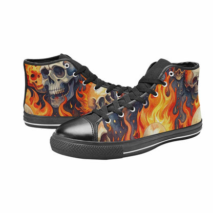 WOMEN'S Skulls - Flaming High Top Canvas Wallpaper Art Shoes