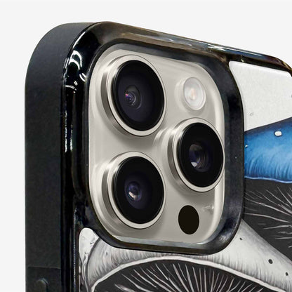 iPhone 16 Pro Max Case — Mushrooms General Black Blue Ink Mushrooms, Unique Phone Case Design