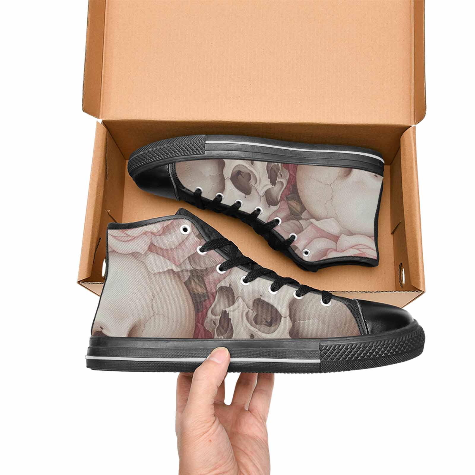 MEN'S Skulls Roses Soft Airbrush High Top Canvas Wallpaper Art Custom Shoes
