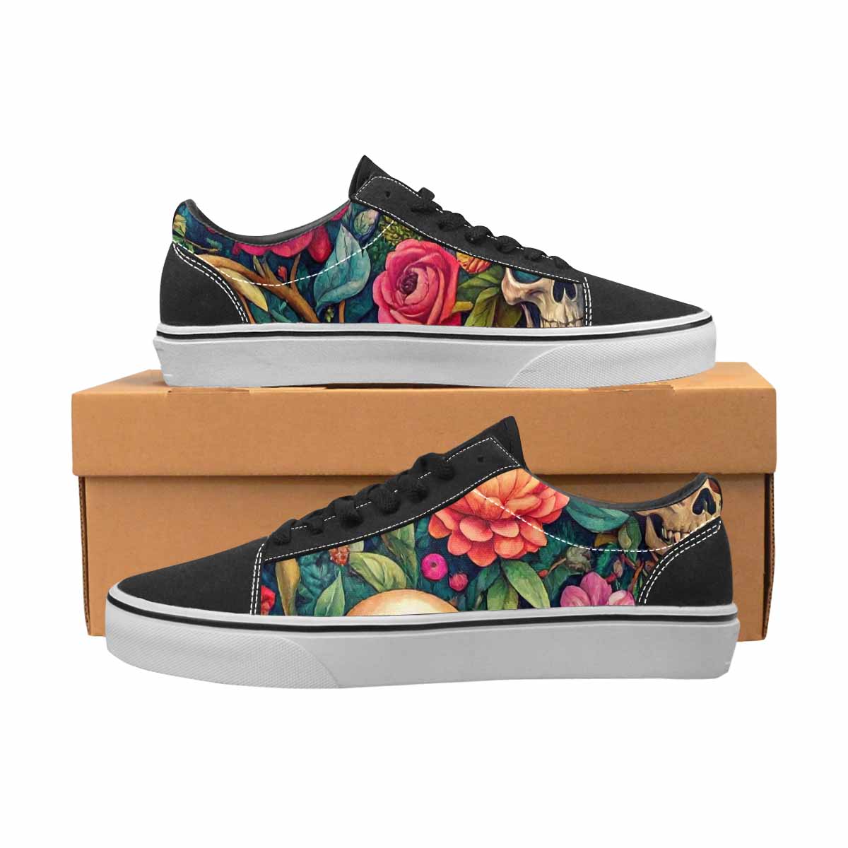 WOMEN'S Skulls  Botanical Skulls Lace-Up Canvas Kaleidoscope Sneakers