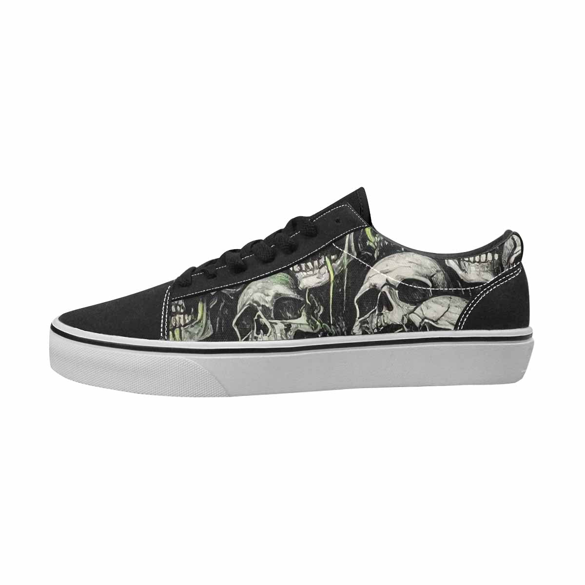 MEN'S Skulls Black & Green Ink Canvas Custom Design Dreamcore Original Art Sneakers