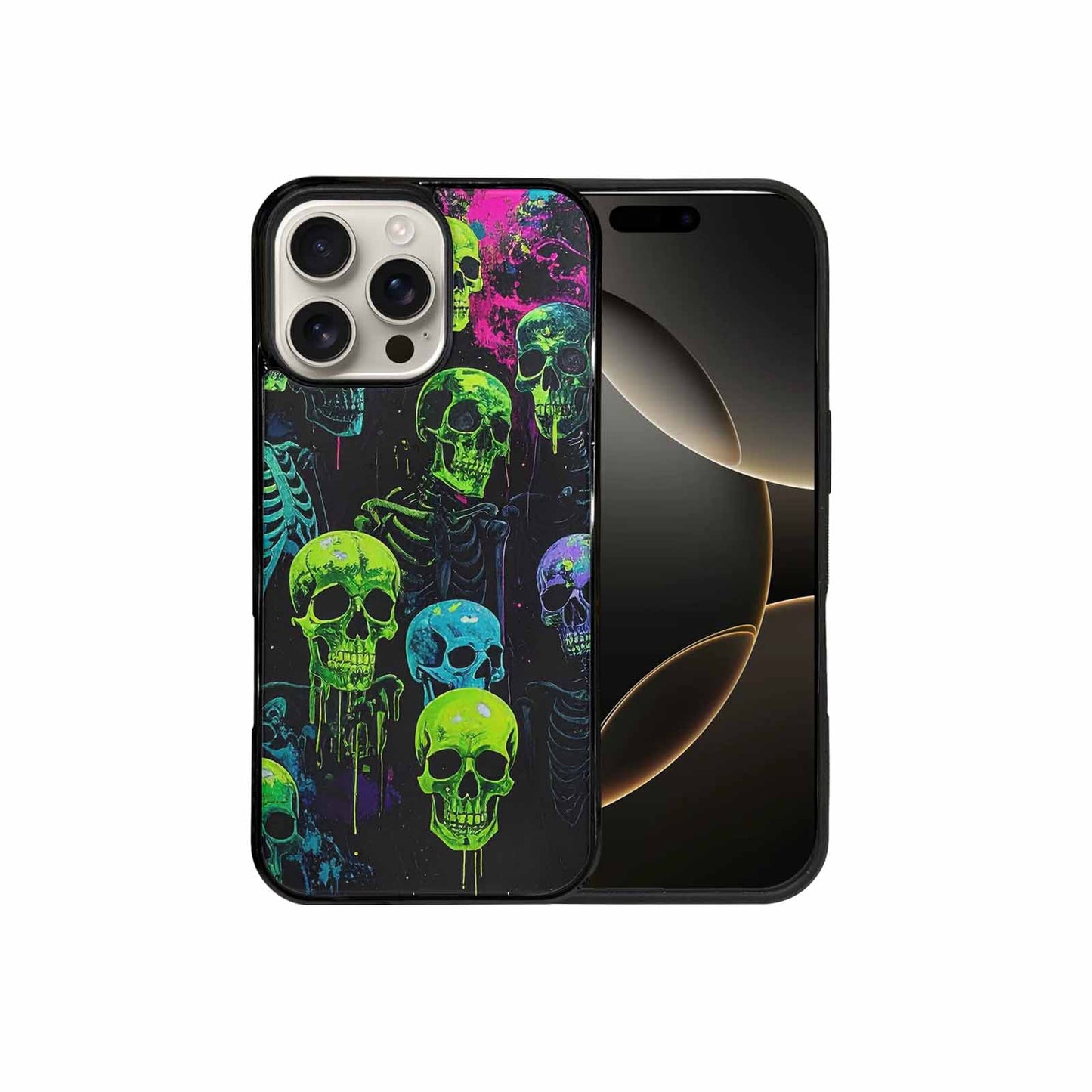iPhone 16 Pro Max Case — Skeletons Neon Green Glowskele Ejt Personalized, Custom Printed Phone Case
