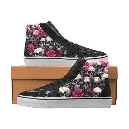 WOMEN'S Skulls Black & Pink Ink High Top Canvas Bold Print Cottagecore Custom Printed Shoes