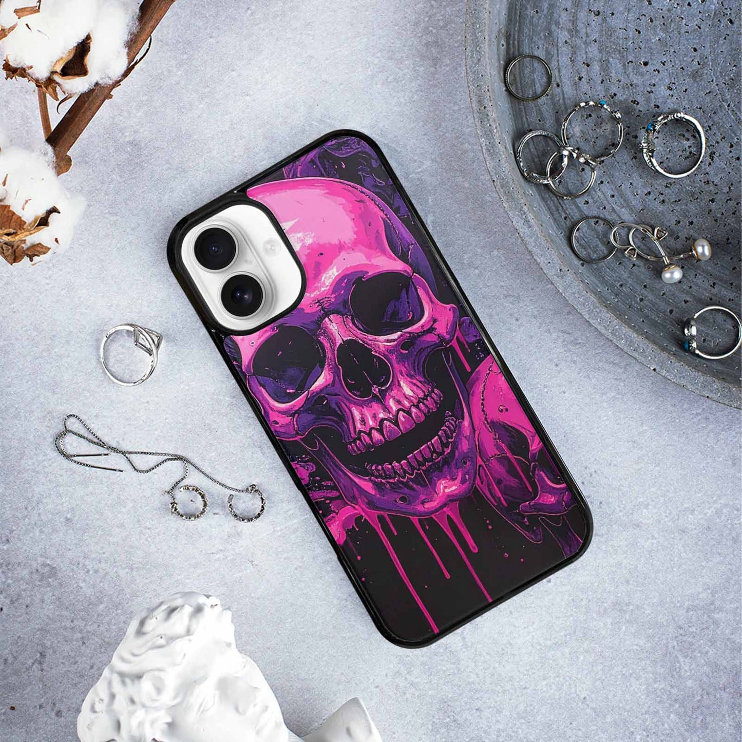 iPhone 16 Plus Case — Pink Purple Skeletons Neon Drip Melting, Personalized Phone Case