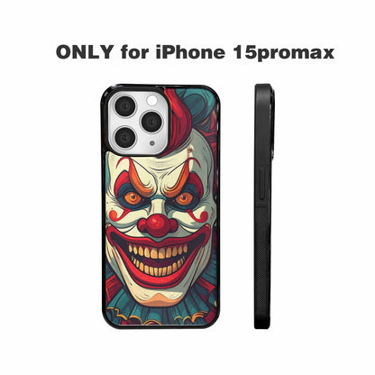 iPhone 15 Pro Max Case — Evil Circus Heads Faces Overlapping Patterns, Custom Phone Case