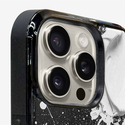 iPhone 16 Pro Max Case — White Ink Splatter Texture On Black, Custom Phone Case