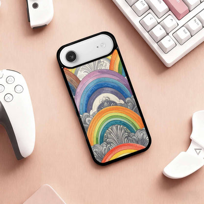 iPhone 17 Air Case — Hand Drawn Damask Rainbow Original Art, Custom Printed Phone Case