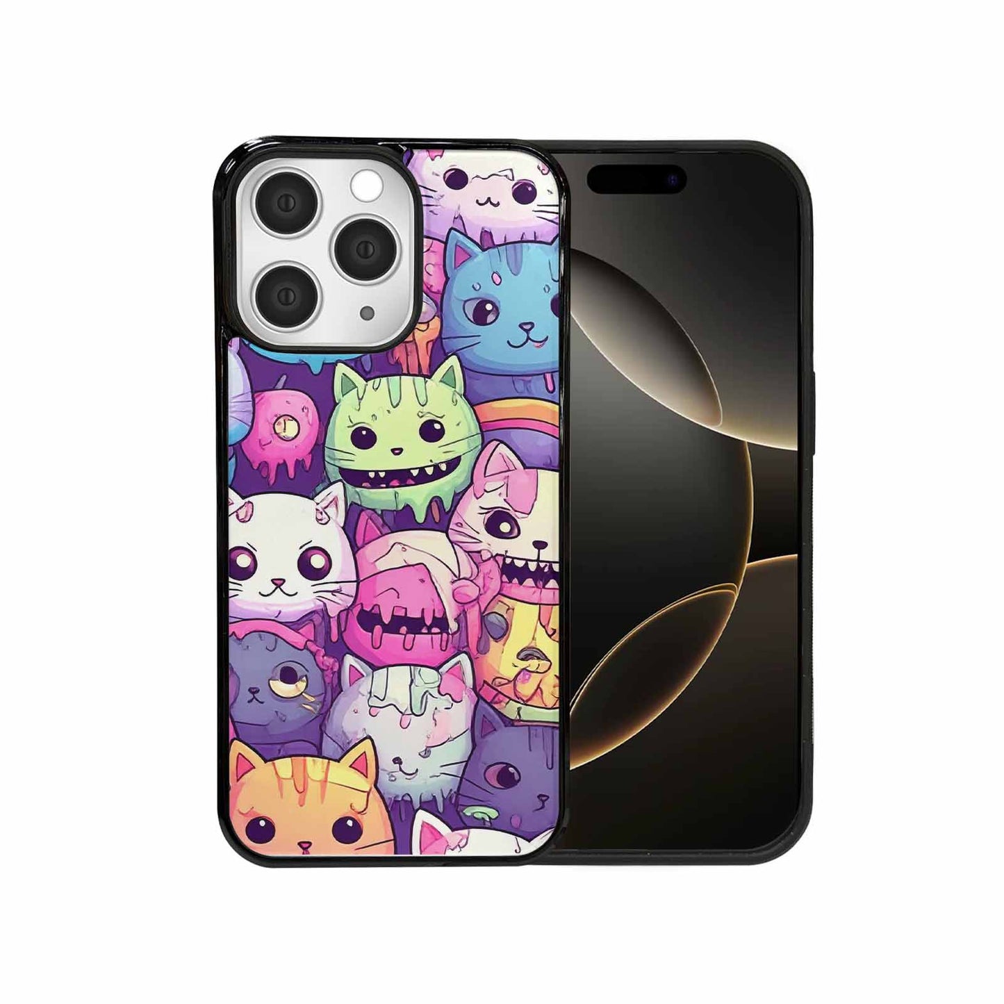 iPhone 15 Pro Max Case — Pastel Gore Cat Character Pattern Hundreds, Personalized Phone Case