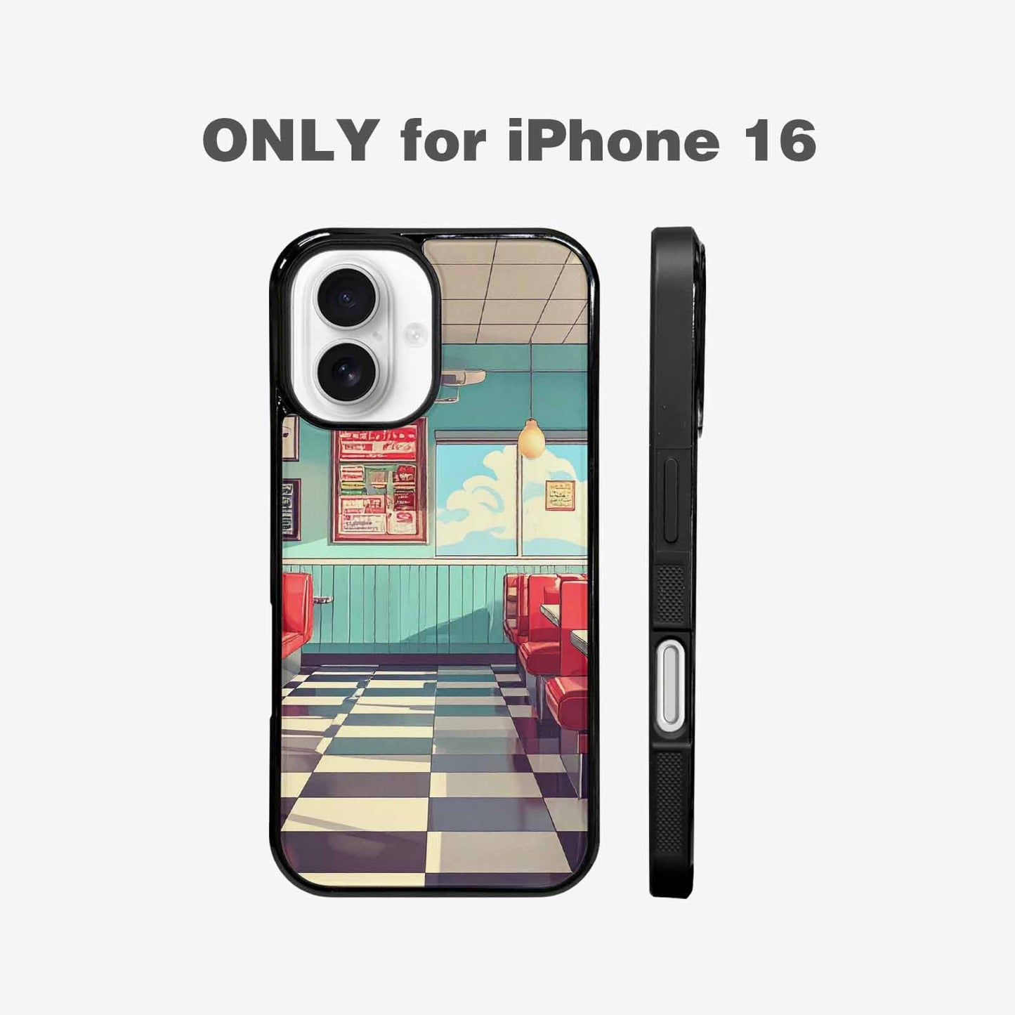 iPhone 16 Case — 1950s Diner Cartoon Art Pattern, Custom Designed Case Cover
