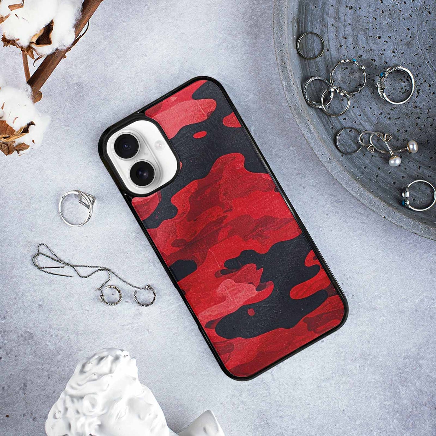 iPhone 16 Plus Case — Tactical Camo Red Black, Custom Printed Phone Case