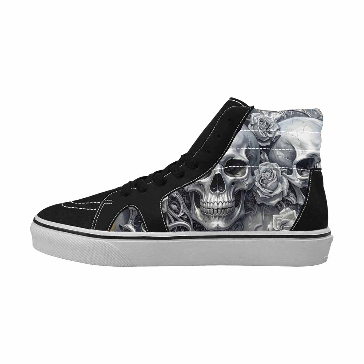 WOMEN'S Skulls Roses Chrome Airbrush High Top Canvas Surreal Sneakers