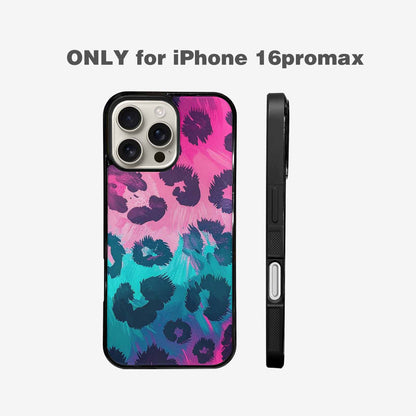 iPhone 16 Pro Max Case — Leopard Neon Pink Teal Airbrush, Custom Print Case Cover