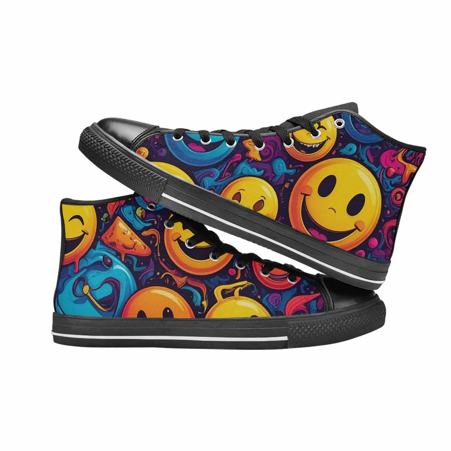 MEN'S Yellow Smiley Face High Top Canvas Vibrant Chaos Custom Sneakers