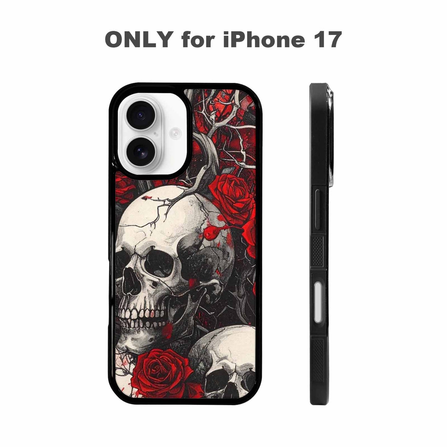 iPhone 17 Case — Skull And Roses Black Gothic Skulls, Custom Art Phone Cover