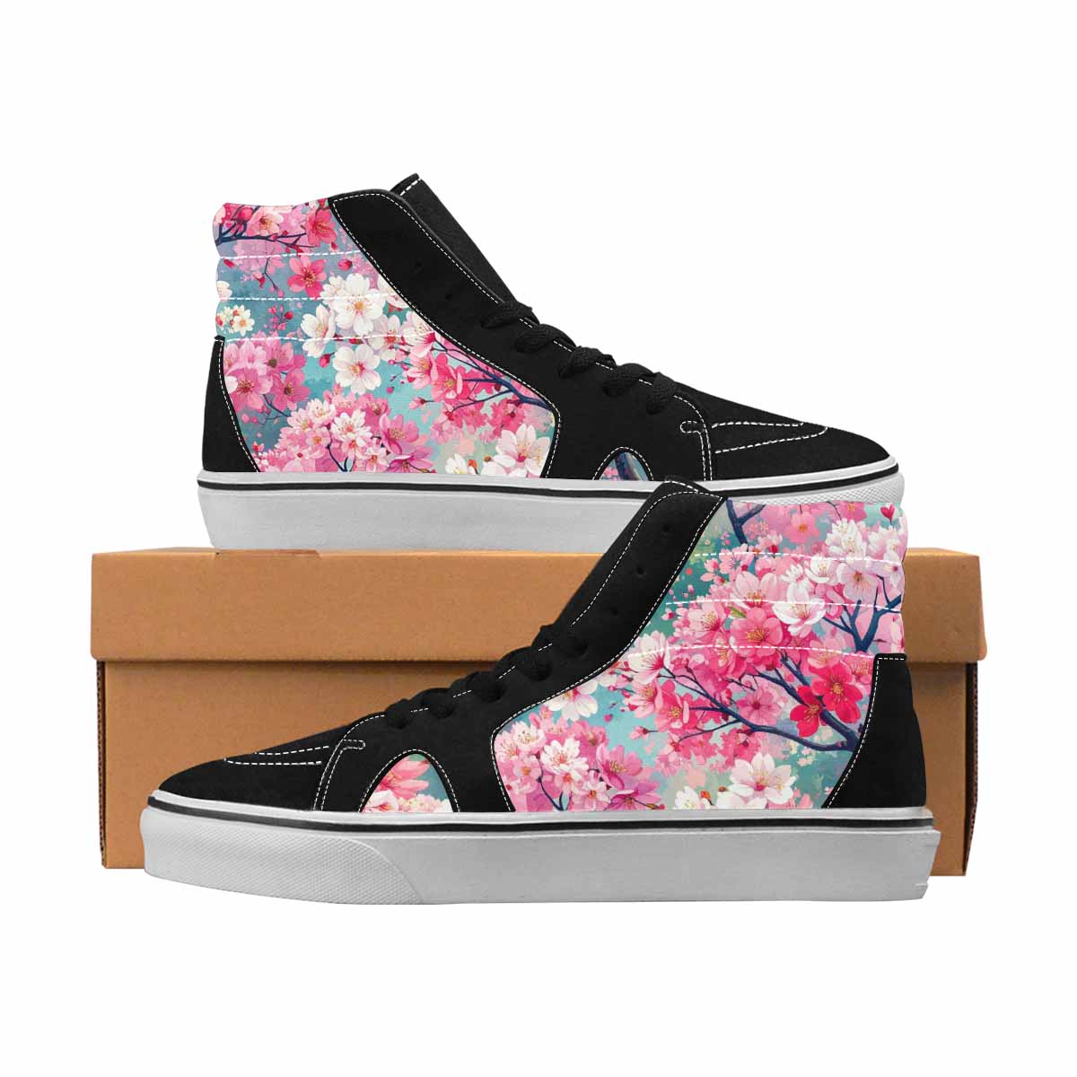 MEN'S Cherry Blossom High Top Canvas Bold Print Neon Fantasy All Over Print Shoes