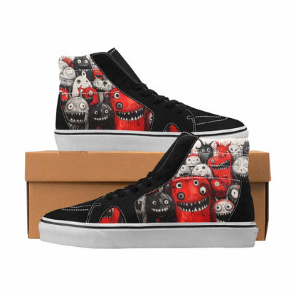 MEN'S Monsters Black & Red Ink High Top Canvas Statement Y2K Sneakers