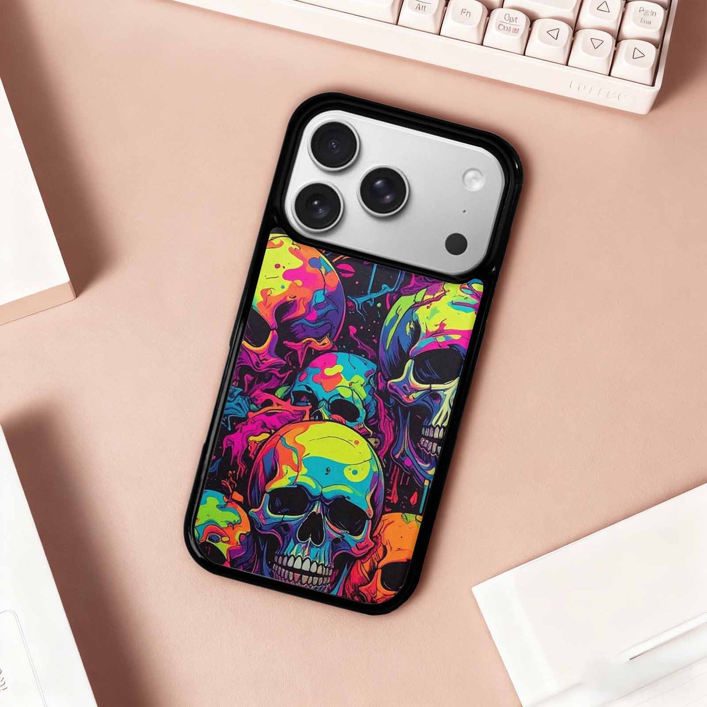 iPhone 17 Pro Case — Of Skulls Digital Camo Drip Gothic, Custom Printed Phone Case