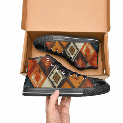 MEN'S Southwestern Geometric Diamond High Top Canvas Dark Academia Shoes