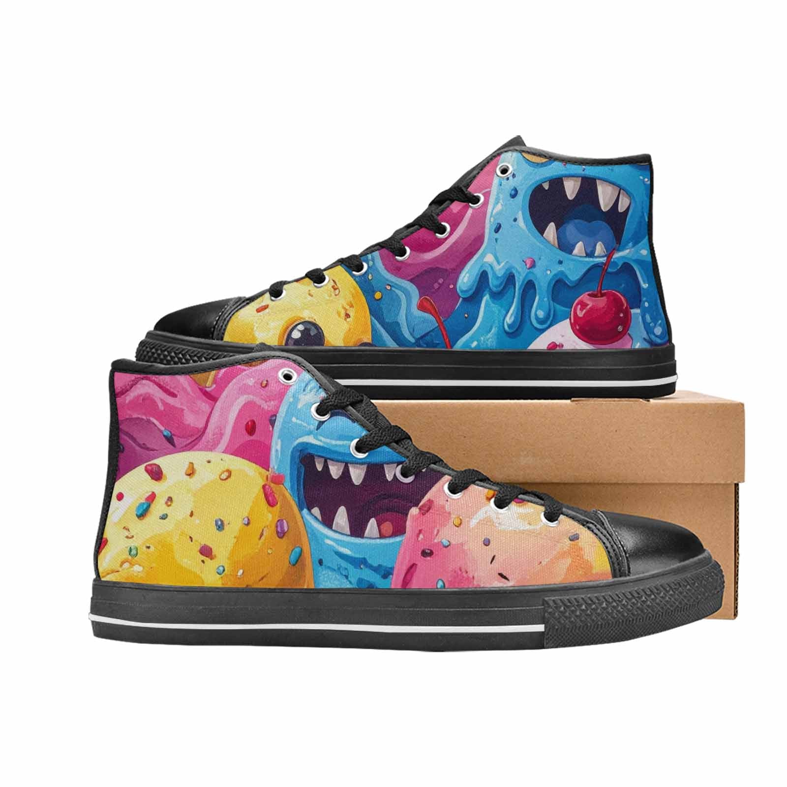 WOMEN'S Melting Icecream Monster Cherry High Top Canvas Aesthetic Shoes