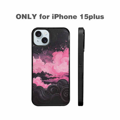 iPhone 15 Plus Case — Van Gogh Swirl Black Pink Ink, Custom Print Case Cover