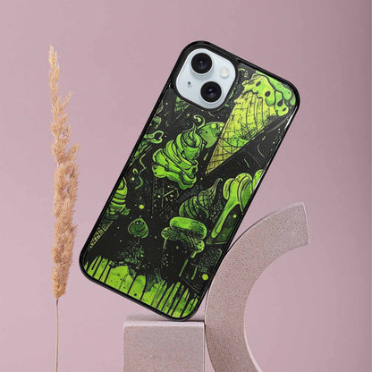 iPhone 15 Plus Case — Ice Cream Motif Black Green Ink, Original Design Phone Case