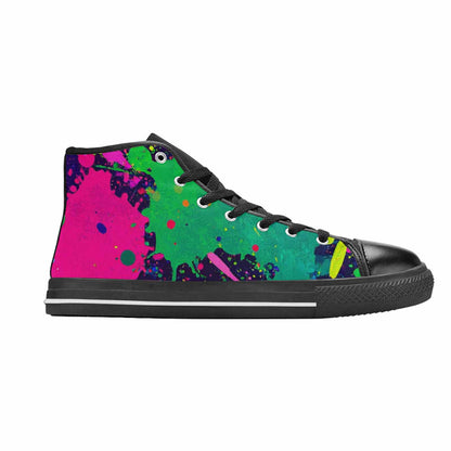 WOMEN'S Neon Paint Splatter High Top Canvas Dreamcore Custom Sneakers