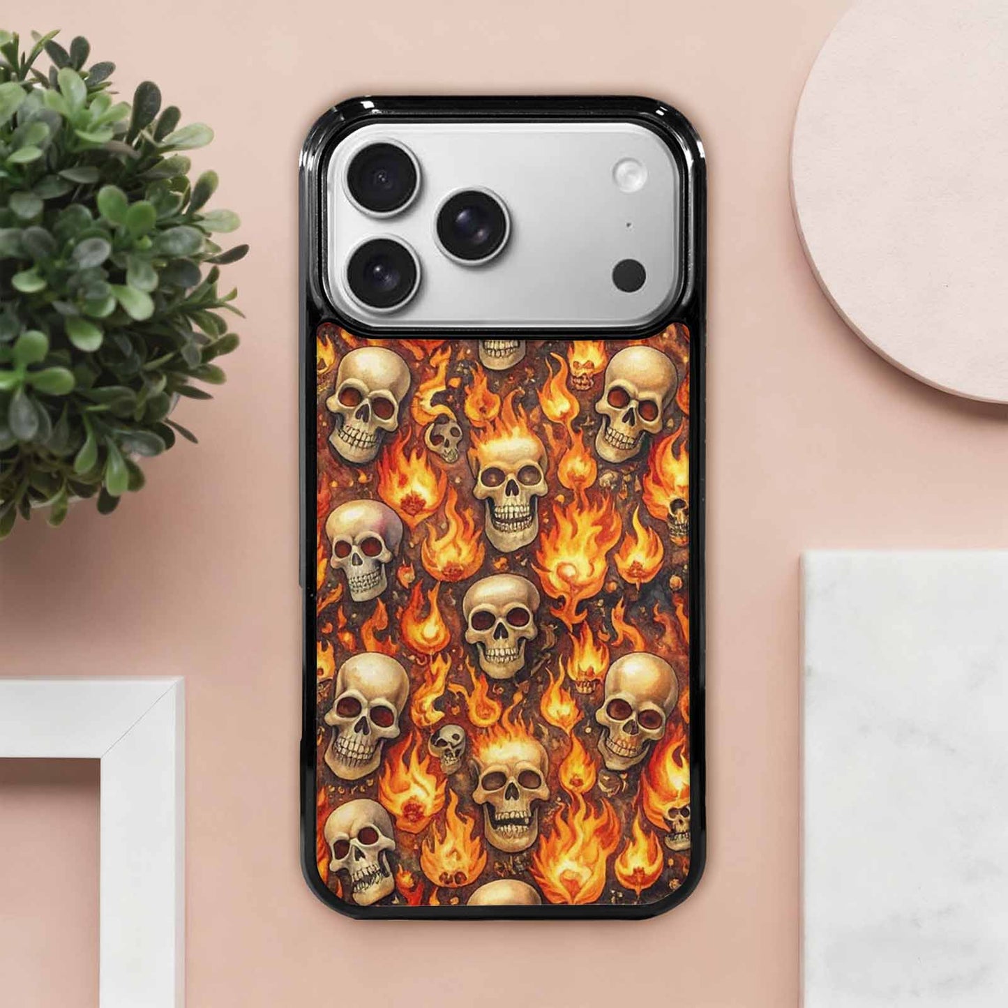 iPhone 17 Pro Max Case — Skulls Flaming Skulls Small Gothic Skulls, Unique Phone Case Design