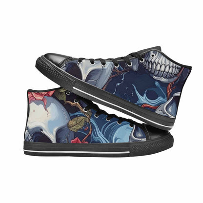 WOMEN'S Skulls Roses Chrome Airbrush High Top Canvas Aesthetic Shoes
