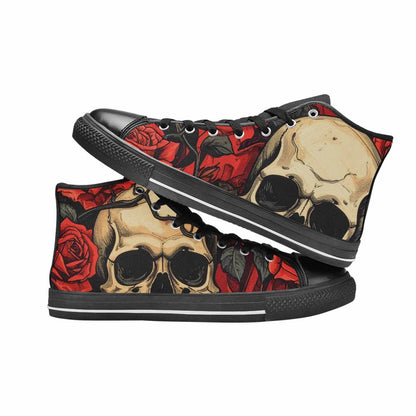 MEN'S Skulls Roses Bold Pen Ink High Top Canvas Aesthetic Shoes