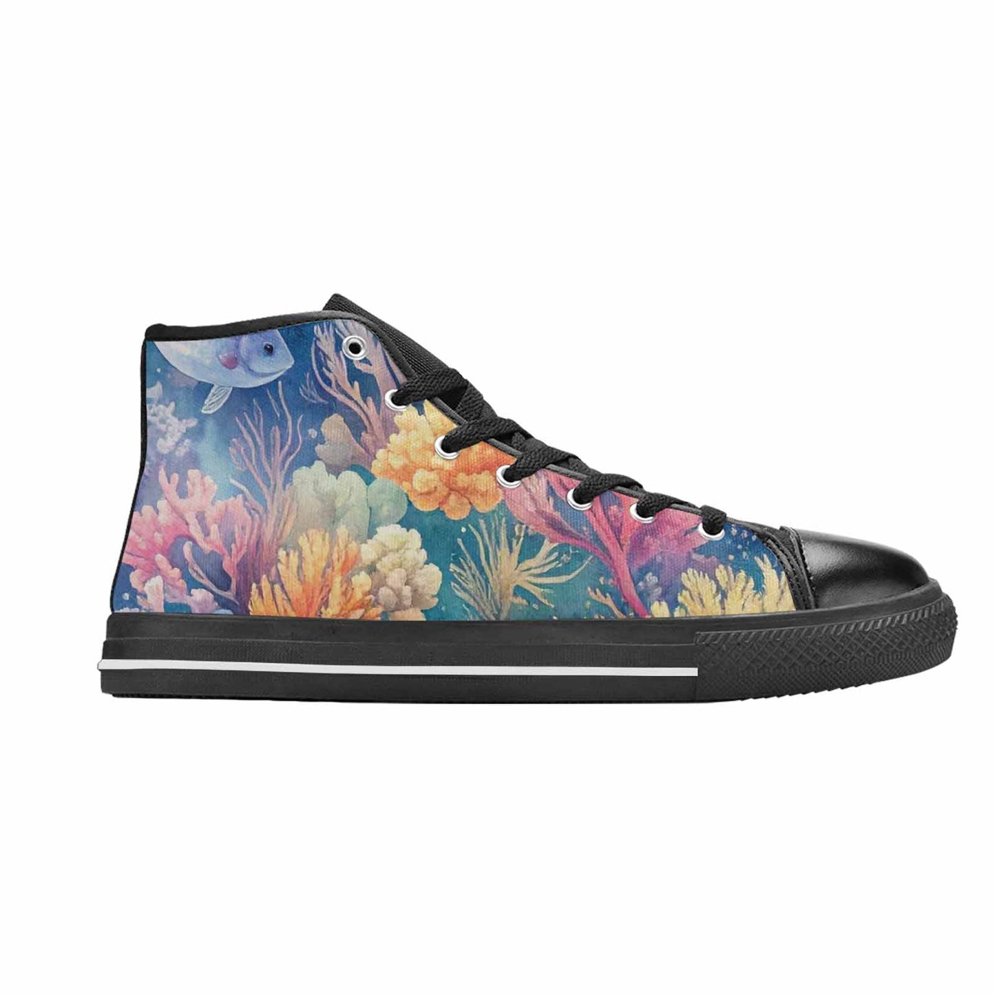 WOMEN'S Fish Scale Coral High Top Canvas Vibrant Chaos Shoes