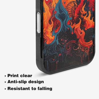 iPhone 16 Plus Case — Flame Burst Black Red Ink Flame, Customized Protective Case