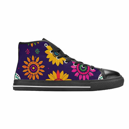 WOMEN'S Sunflowers And Skulls High Top Canvas Aesthetic Shoes