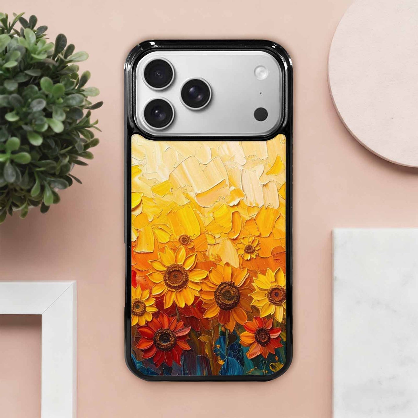 iPhone 17 Pro Max Case — Impressionist Sunflower Brushstroke Pattern Floral, Custom Designed Case Cover