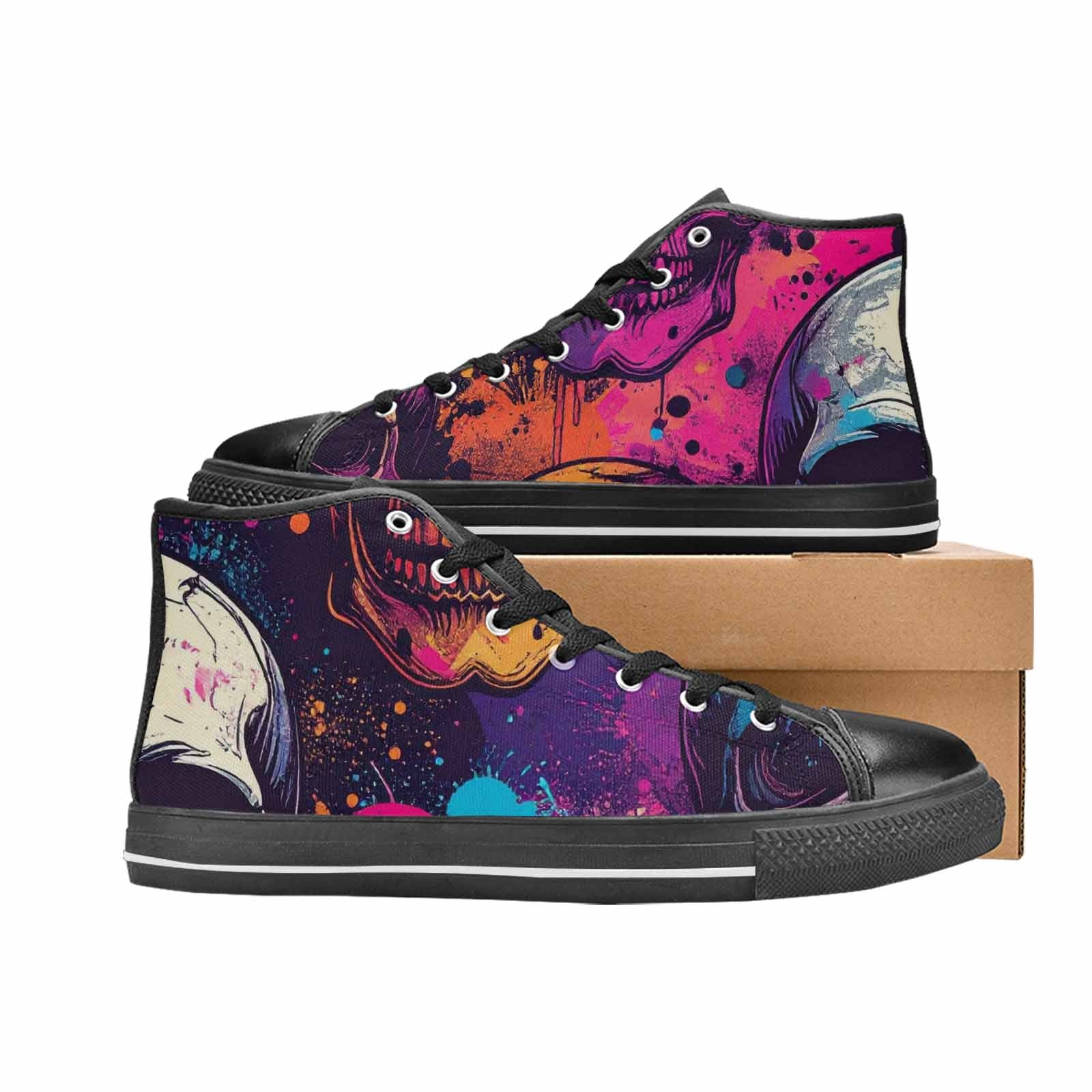 WOMEN'S Skulls Splatter Comic High Top Canvas Neon Fantasy Shoes