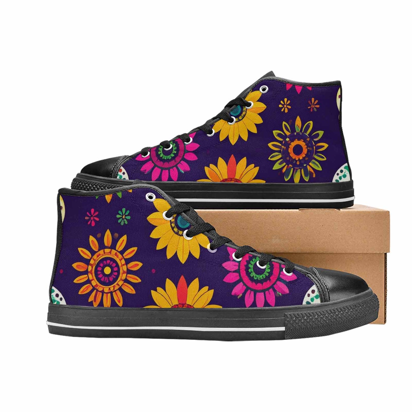 WOMEN'S Sunflowers And Skulls High Top Canvas Aesthetic Shoes