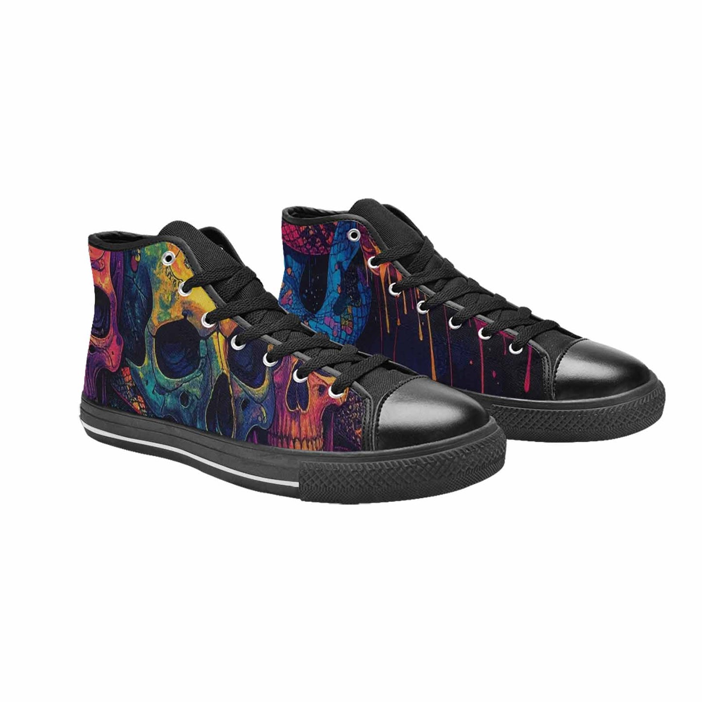 WOMEN'S Snakes And Skulls Collage High Top Canvas Neon Fantasy Sneakers
