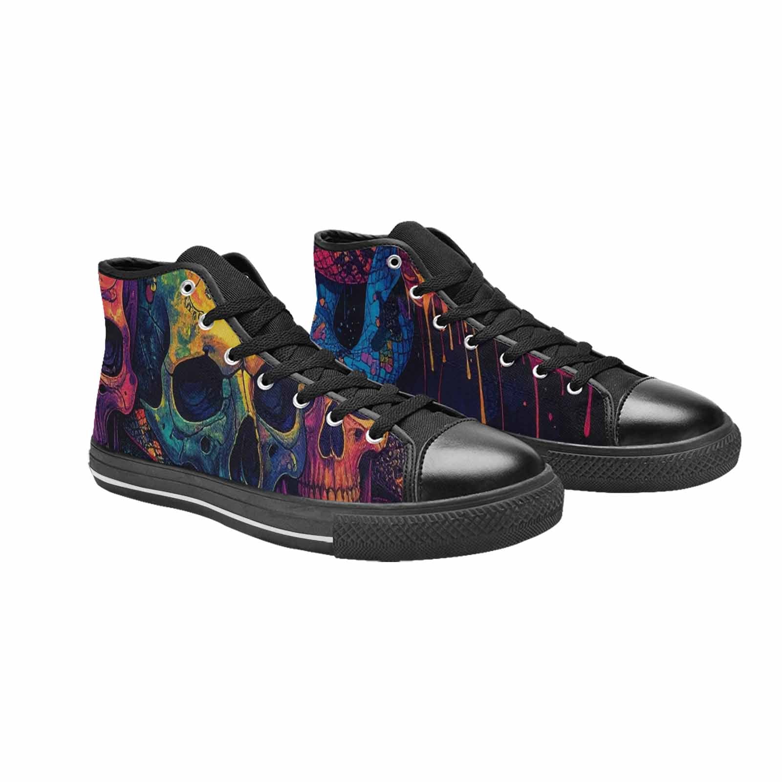 WOMEN'S Snakes And Skulls Collage High Top Canvas Neon Fantasy Sneakers
