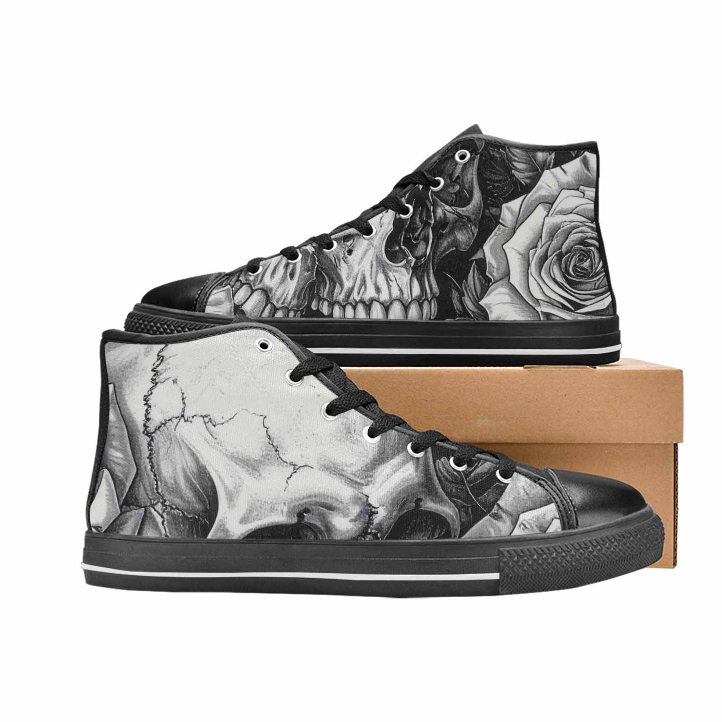 MEN'S Skulls Roses Pen Ink High Top Canvas Vibrant Chaos Shoes