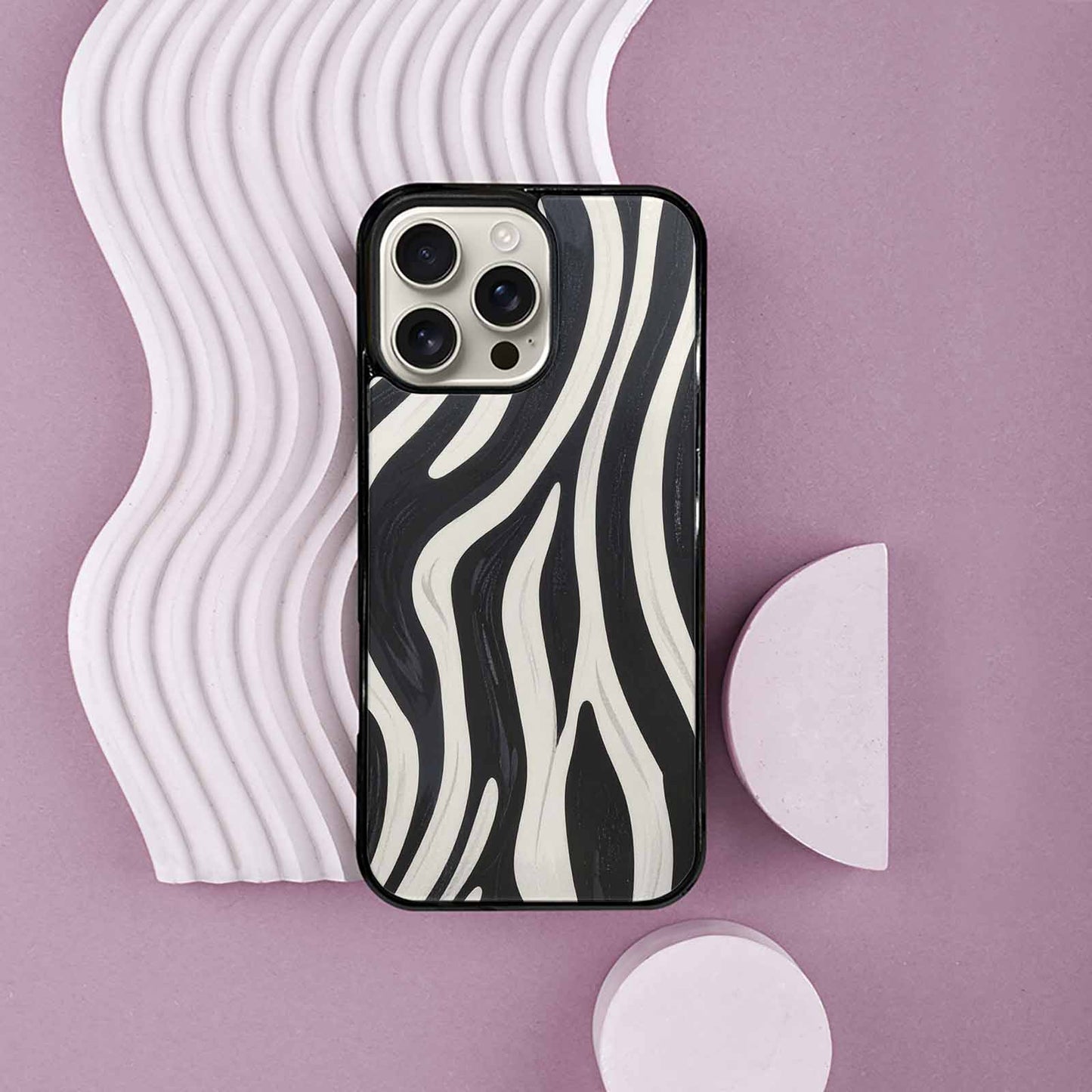 iPhone 16 Pro Max Case — Modern Zebra Stripe Print Crisp Black, Custom Print Case Cover